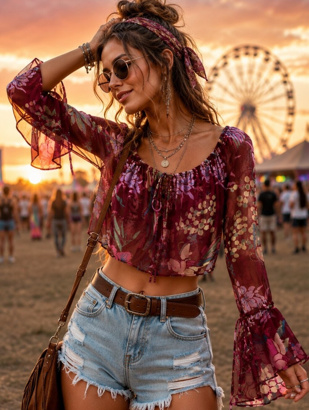 Free People Semi-Sheer Cropped Mesh Popover Top